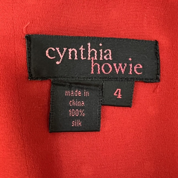 Cynthia Howie Womens 4 Blouse Red white polka dots petal sleeve Lined 100% Silk - Picture 10 of 11